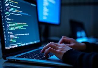 Person working on a computer coding or designing a custom online platform.