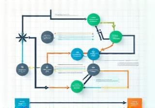 Complex flowchart or process diagram graphic representing workflow optimization.